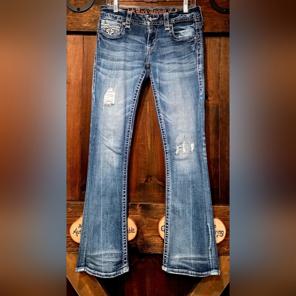 Rock Revival Denim - Rock Revival Distressed Blue Flare Jeans